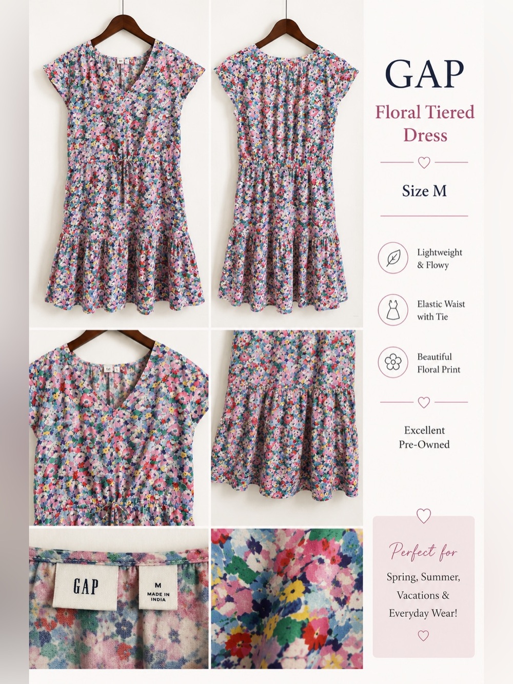 GAP Multi-Color Floral Tie-Front Cotton Dress